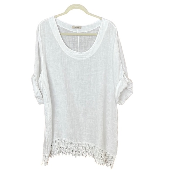 Lungo L'Arno White Peasant Boho Tunic Top with Lace Hem 2X - Picture 1 of 5